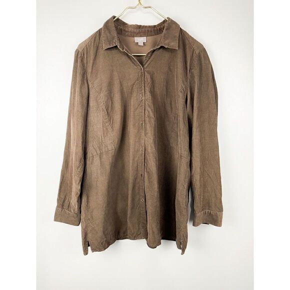 J. Jill Women Size L Brown Long Sleeve Button Up Corduroy Lightweight Top - Picture 1 of 6